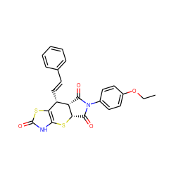 CCOc1ccc(N2C(=O)[C@@H]3Sc4[nH]c(=O)sc4[C@H](/C=C/c4ccccc4)[C@@H]3C2=O)cc1 ZINC000105312640