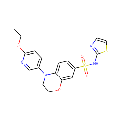 CCOc1ccc(N2CCOc3cc(S(=O)(=O)Nc4nccs4)ccc32)cn1 ZINC000220233522