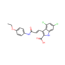 CCOc1ccc(NC(=O)/C=C/c2c(C(=O)O)[nH]c3cc(Cl)cc(Cl)c23)cc1 ZINC000013761294