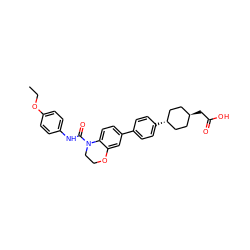 CCOc1ccc(NC(=O)N2CCOc3cc(-c4ccc([C@H]5CC[C@H](CC(=O)O)CC5)cc4)ccc32)cc1 ZINC000261192971