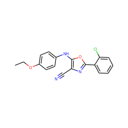 CCOc1ccc(Nc2oc(-c3ccccc3Cl)nc2C#N)cc1 ZINC000000468530