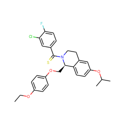 CCOc1ccc(OC[C@@H]2c3ccc(OC(C)C)cc3CCN2C(=S)c2ccc(F)c(Cl)c2)cc1 ZINC001772594220