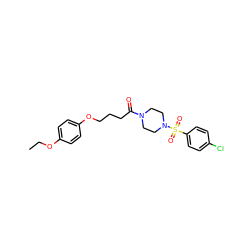 CCOc1ccc(OCCCC(=O)N2CCN(S(=O)(=O)c3ccc(Cl)cc3)CC2)cc1 ZINC000017053681