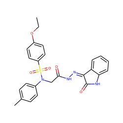 CCOc1ccc(S(=O)(=O)N(CC(=O)N/N=C2\C(=O)Nc3ccccc32)c2ccc(C)cc2)cc1 ZINC000000829773