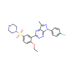 CCOc1ccc(S(=O)(=O)N2CCNCC2)cc1-c1nnc2c(n1)c(C)nn2-c1ccc(Cl)cc1 ZINC000473132446