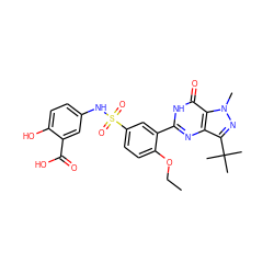 CCOc1ccc(S(=O)(=O)Nc2ccc(O)c(C(=O)O)c2)cc1-c1nc2c(C(C)(C)C)nn(C)c2c(=O)[nH]1 ZINC000001817833