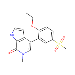 CCOc1ccc(S(C)(=O)=O)cc1-c1cn(C)c(=O)c2[nH]ccc12 ZINC000146405942