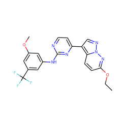 CCOc1ccc2c(-c3ccnc(Nc4cc(OC)cc(C(F)(F)F)c4)n3)cnn2n1 ZINC000013582631