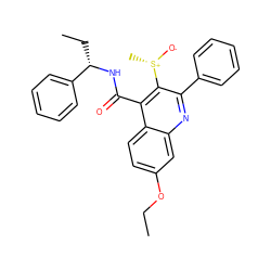 CCOc1ccc2c(C(=O)N[C@@H](CC)c3ccccc3)c([S@+](C)[O-])c(-c3ccccc3)nc2c1 ZINC000066074532