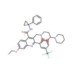 CCOc1ccc2c(C(=O)NC3(c4ccccc4)CC3)c(CN3CCC(N4CCCCC4)CC3)c(-c3cccc(C(F)(F)F)c3)nc2c1 ZINC000199368745