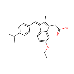 CCOc1ccc2c(c1)C(CC(=O)O)=C(C)/C2=C/c1ccc(C(C)C)cc1 ZINC000101669736