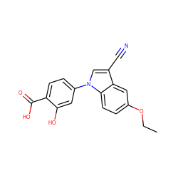 CCOc1ccc2c(c1)c(C#N)cn2-c1ccc(C(=O)O)c(O)c1 ZINC000202400515