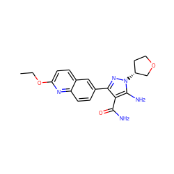 CCOc1ccc2cc(-c3nn([C@@H]4CCOC4)c(N)c3C(N)=O)ccc2n1 ZINC000221798491