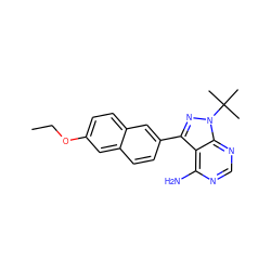 CCOc1ccc2cc(-c3nn(C(C)(C)C)c4ncnc(N)c34)ccc2c1 ZINC000084722555