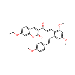 CCOc1ccc2cc(C(=O)/C=C/c3c(/C=C/c4ccc(OC)cc4)cc(OC)cc3OC)c(=O)oc2c1 ZINC000473151250