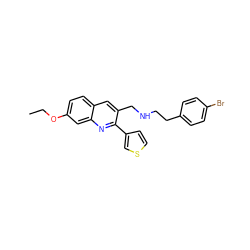 CCOc1ccc2cc(CNCCc3ccc(Br)cc3)c(-c3ccsc3)nc2c1 ZINC000064539916