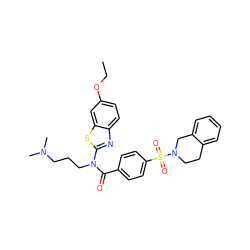 CCOc1ccc2nc(N(CCCN(C)C)C(=O)c3ccc(S(=O)(=O)N4CCc5ccccc5C4)cc3)sc2c1 ZINC000038139127