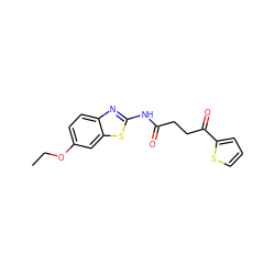 CCOc1ccc2nc(NC(=O)CCC(=O)c3cccs3)sc2c1 ZINC000003255253