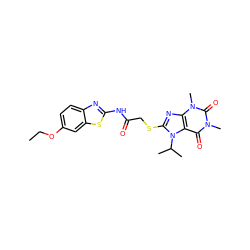 CCOc1ccc2nc(NC(=O)CSc3nc4c(c(=O)n(C)c(=O)n4C)n3C(C)C)sc2c1 ZINC000004103590