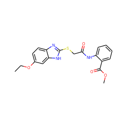 CCOc1ccc2nc(SCC(=O)Nc3ccccc3C(=O)OC)[nH]c2c1 ZINC000005489322