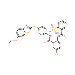 CCOc1ccc2nc(Sc3ccc(NC(=O)c4cc(Cl)ccc4NC(=O)c4ccccc4S(=O)(=O)O)cc3)sc2c1 ZINC000026509321