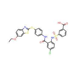 CCOc1ccc2nc(Sc3ccc(NC(=O)c4cc(Cl)ccc4NS(=O)(=O)c4cccc(C(=O)O)c4)cc3)sc2c1 ZINC000026571118