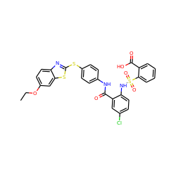 CCOc1ccc2nc(Sc3ccc(NC(=O)c4cc(Cl)ccc4NS(=O)(=O)c4ccccc4C(=O)O)cc3)sc2c1 ZINC000026571114