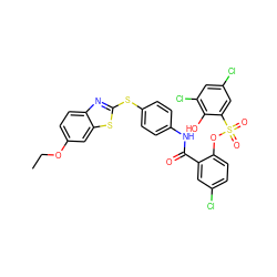 CCOc1ccc2nc(Sc3ccc(NC(=O)c4cc(Cl)ccc4OS(=O)(=O)c4cc(Cl)cc(Cl)c4O)cc3)sc2c1 ZINC000026572898