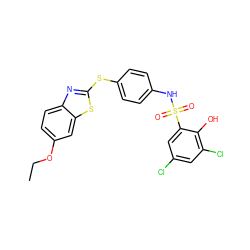 CCOc1ccc2nc(Sc3ccc(NS(=O)(=O)c4cc(Cl)cc(Cl)c4O)cc3)sc2c1 ZINC000026568773