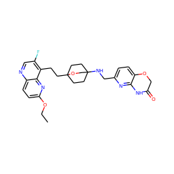 CCOc1ccc2ncc(F)c(CCC34CCC(NCc5ccc6c(n5)NC(=O)CO6)(CC3)CO4)c2n1 ZINC000473109869