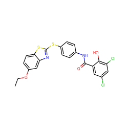 CCOc1ccc2sc(Sc3ccc(NC(=O)c4cc(Cl)cc(Cl)c4O)cc3)nc2c1 ZINC000026505675