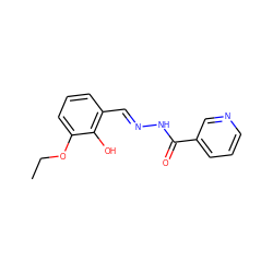 CCOc1cccc(/C=N/NC(=O)c2cccnc2)c1O ZINC000000227603