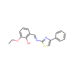 CCOc1cccc(/C=N/c2nc(-c3ccccc3)cs2)c1O ZINC001772646695