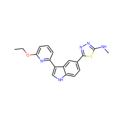 CCOc1cccc(-c2c[nH]c3ccc(-c4nnc(NC)s4)cc23)n1 ZINC000145419270