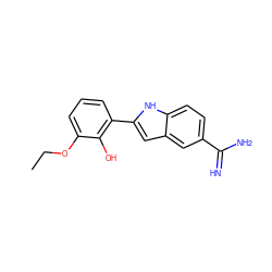 CCOc1cccc(-c2cc3cc(C(=N)N)ccc3[nH]2)c1O ZINC000013444353