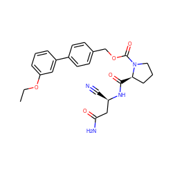 CCOc1cccc(-c2ccc(COC(=O)N3CCC[C@H]3C(=O)N[C@H](C#N)CC(N)=O)cc2)c1 ZINC000169338865