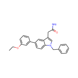 CCOc1cccc(-c2ccc3c(c2)c(CC(N)=O)cn3Cc2ccccc2)c1 ZINC000028888255