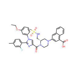 CCOc1cccc(-n2cc(C(=O)N3CCN(c4cc(C(=O)O)c5ccccc5c4)C[C@H]3CNS(C)(=O)=O)nc2-c2ccc(C)cc2F)c1 ZINC000049841100