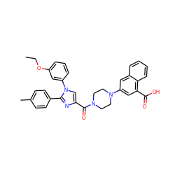 CCOc1cccc(-n2cc(C(=O)N3CCN(c4cc(C(=O)O)c5ccccc5c4)CC3)nc2-c2ccc(C)cc2)c1 ZINC000042834699