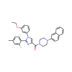 CCOc1cccc(-n2cc(C(=O)N3CCN(c4ccc5ccccc5c4)CC3)nc2-c2ccc(C)cc2F)c1 ZINC000043175862