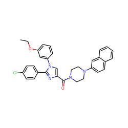 CCOc1cccc(-n2cc(C(=O)N3CCN(c4ccc5ccccc5c4)CC3)nc2-c2ccc(Cl)cc2)c1 ZINC000044430407