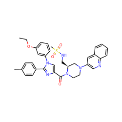 CCOc1cccc(-n2cc(C(=O)N3CCN(c4cnc5ccccc5c4)C[C@@H]3CNS(C)(=O)=O)nc2-c2ccc(C)cc2)c1 ZINC000044351913