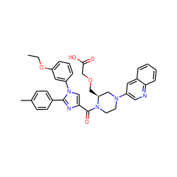 CCOc1cccc(-n2cc(C(=O)N3CCN(c4cnc5ccccc5c4)C[C@@H]3COCC(=O)O)nc2-c2ccc(C)cc2)c1 ZINC000042835535