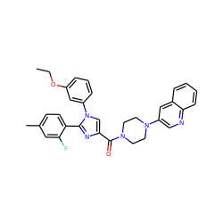 CCOc1cccc(-n2cc(C(=O)N3CCN(c4cnc5ccccc5c4)CC3)nc2-c2ccc(C)cc2F)c1 ZINC000044430718