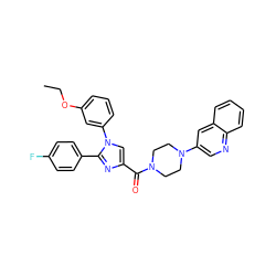 CCOc1cccc(-n2cc(C(=O)N3CCN(c4cnc5ccccc5c4)CC3)nc2-c2ccc(F)cc2)c1 ZINC000040405242