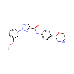 CCOc1cccc(-n2ncc(C(=O)Nc3ccc([C@H]4CNCCO4)cc3)n2)c1 ZINC000221241290