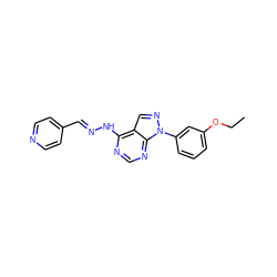 CCOc1cccc(-n2ncc3c(N/N=C/c4ccncc4)ncnc32)c1 ZINC000014946164