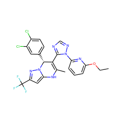 CCOc1cccc(-n2ncnc2C2=C(C)Nc3cc(C(F)(F)F)nn3[C@@H]2c2ccc(Cl)c(Cl)c2)n1 ZINC000101668671