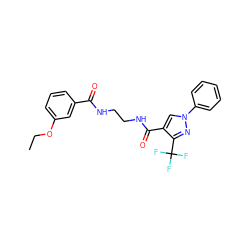 CCOc1cccc(C(=O)NCCNC(=O)c2cn(-c3ccccc3)nc2C(F)(F)F)c1 ZINC000049071141