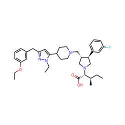 CCOc1cccc(Cc2cc(C3CCN(C[C@H]4CN([C@@H](C(=O)O)[C@H](C)CC)C[C@@H]4c4cccc(F)c4)CC3)n(CC)n2)c1 ZINC000095540340